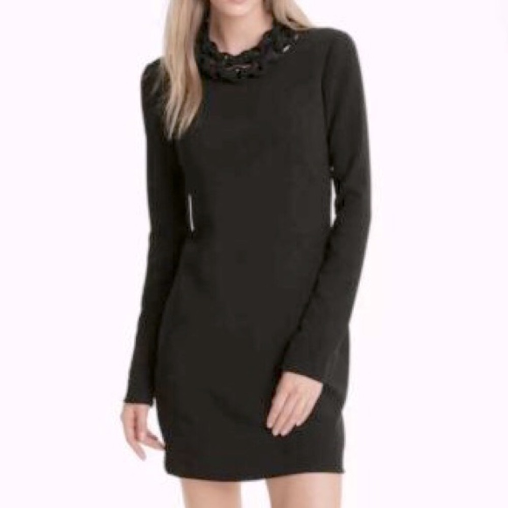 Diane von Furstenberg Black Giada Crepe Long Sleeve Mini Dress DVF Size 4 - Picture 1 of 16